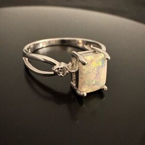 Sterling Silver Opal Ring - Size 8.75